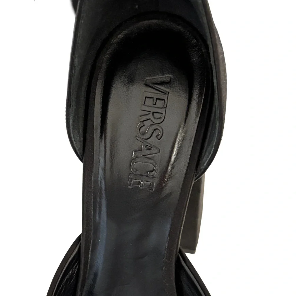 Versace Medusa Aevitas Black Satin Pumps Platform Crystal Heel EU 39.5 US 9.5